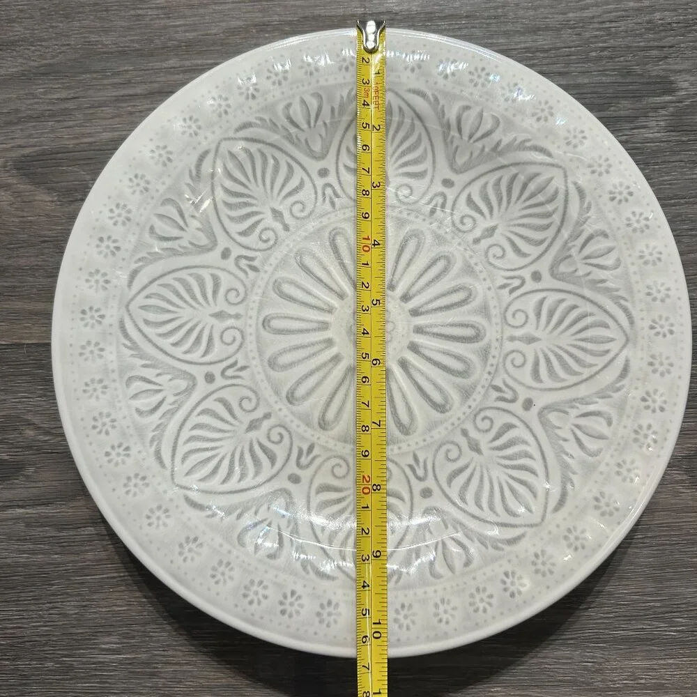 6 Shabby Chic Melamine Dinner Plates Indoor Outdoor Floral Geometric Design 10.5